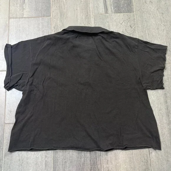 The GREAT. Oversized Boxy Cropped Polo Raw Hem & Sleeves Gray Size 1/Small - Picture 3 of 8